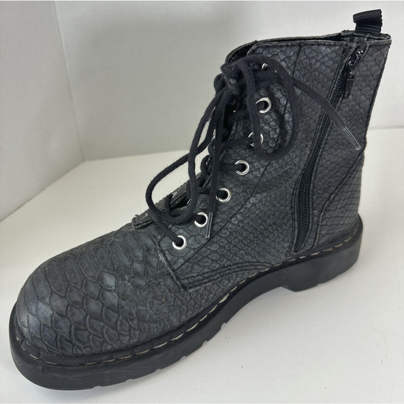 T.U.K. Reptile Pattern Combat Boot Y2k 90's Grunge Punk Gray US Women's Size 10 - Picture 3 of 16